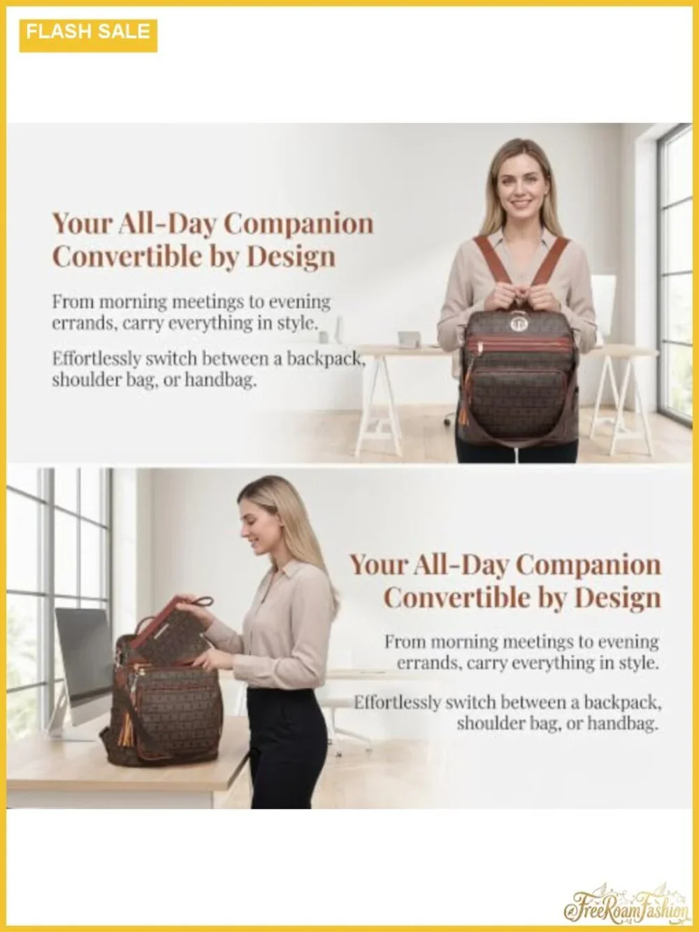 Convertible Leather Backpack Purse with Wristlet, Travel Handbag Large